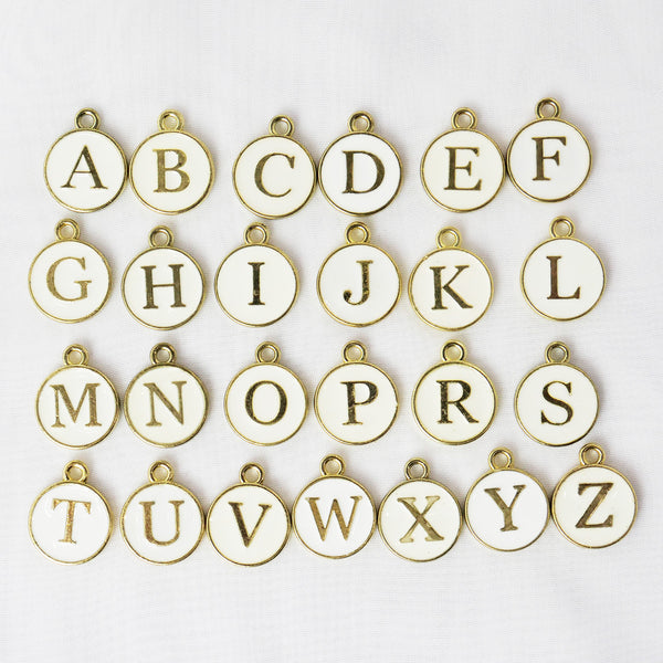 パーツ]イニシャルチャーム サークル型 ホワイト- 2-ラインストーン