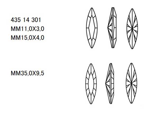 プレシオサ ファンシーストーン  スリムナベット型 クリスタル 11×3mm