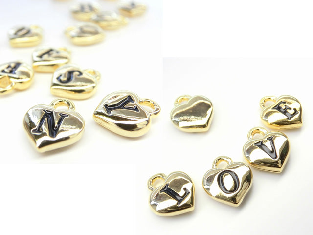 [金属パーツ] 16K アルファベットハートチャーム